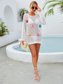 Sequin Star Round Neck Long Sleeve Cover Up