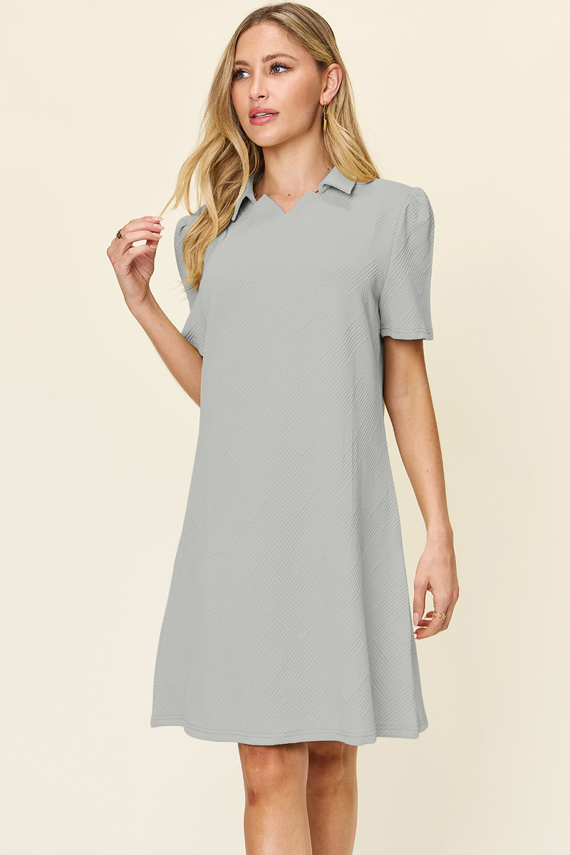 Double Take Full Size Texture Collared Neck Short Sleeve Dress