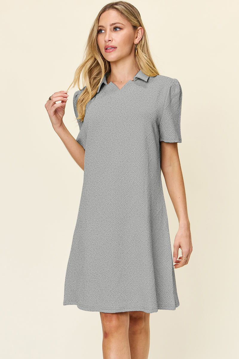 Double Take Full Size Texture Collared Neck Short Sleeve Dress