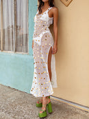 Openwork Slit V-Neck Cover Up