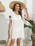 Tassel Boat Neck Flutter Sleeve Cover Up