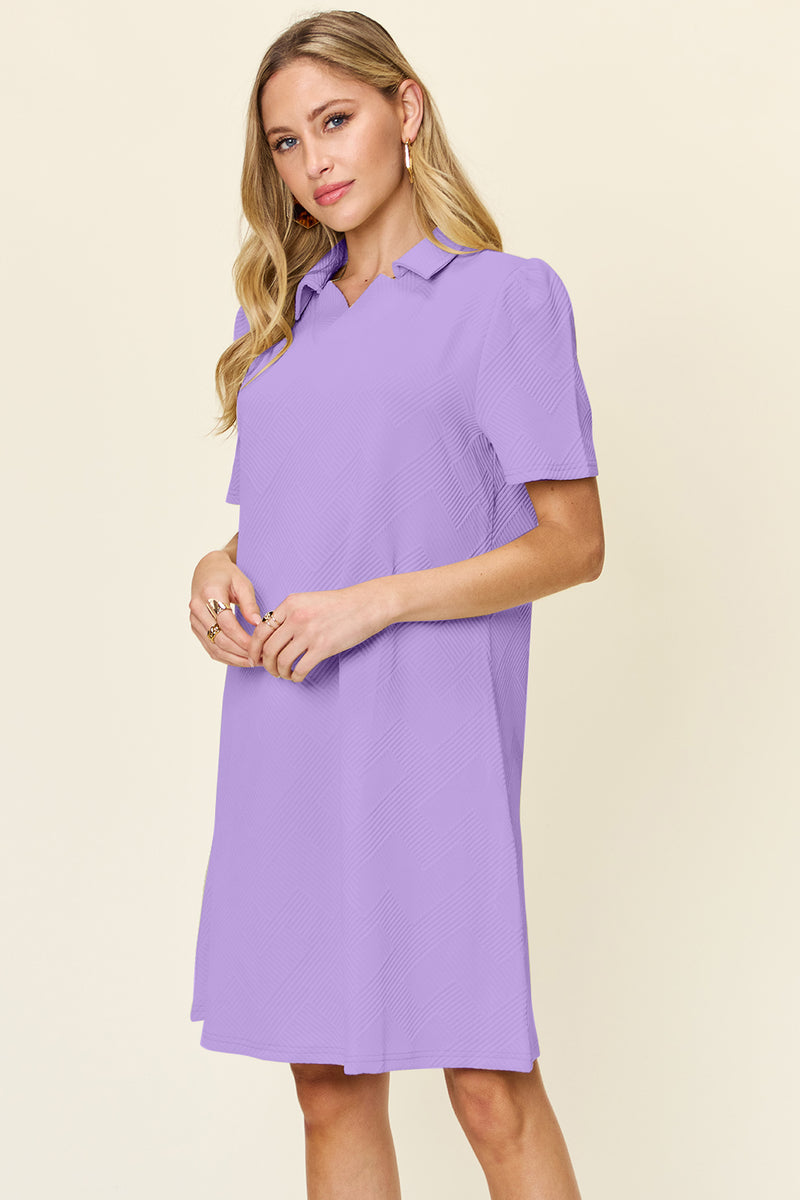 Double Take Full Size Texture Collared Neck Short Sleeve Dress