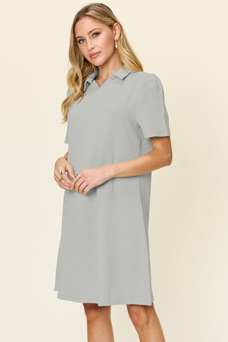 Double Take Full Size Texture Collared Neck Short Sleeve Dress