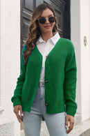 Button Down Ribbed Trim Cardigan