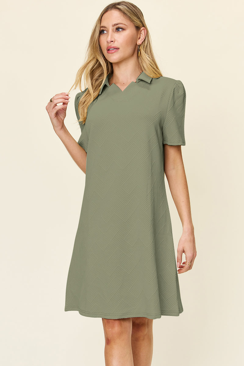 Double Take Full Size Texture Collared Neck Short Sleeve Dress