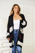 Double Take Striped Rib-Knit Drop Shoulder Open Front Cardigan