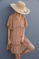 Swiss Dot V-Neck Flutter Sleeve Mini Dress