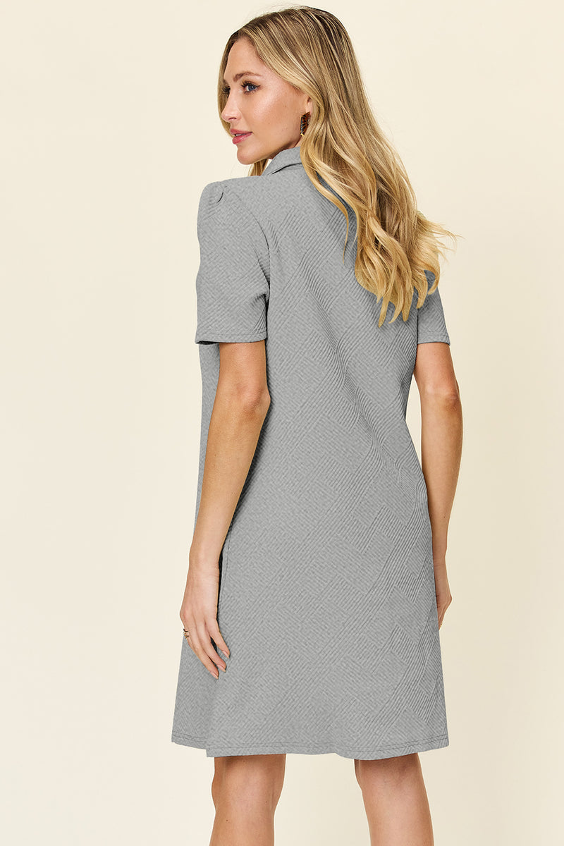 Double Take Full Size Texture Collared Neck Short Sleeve Dress