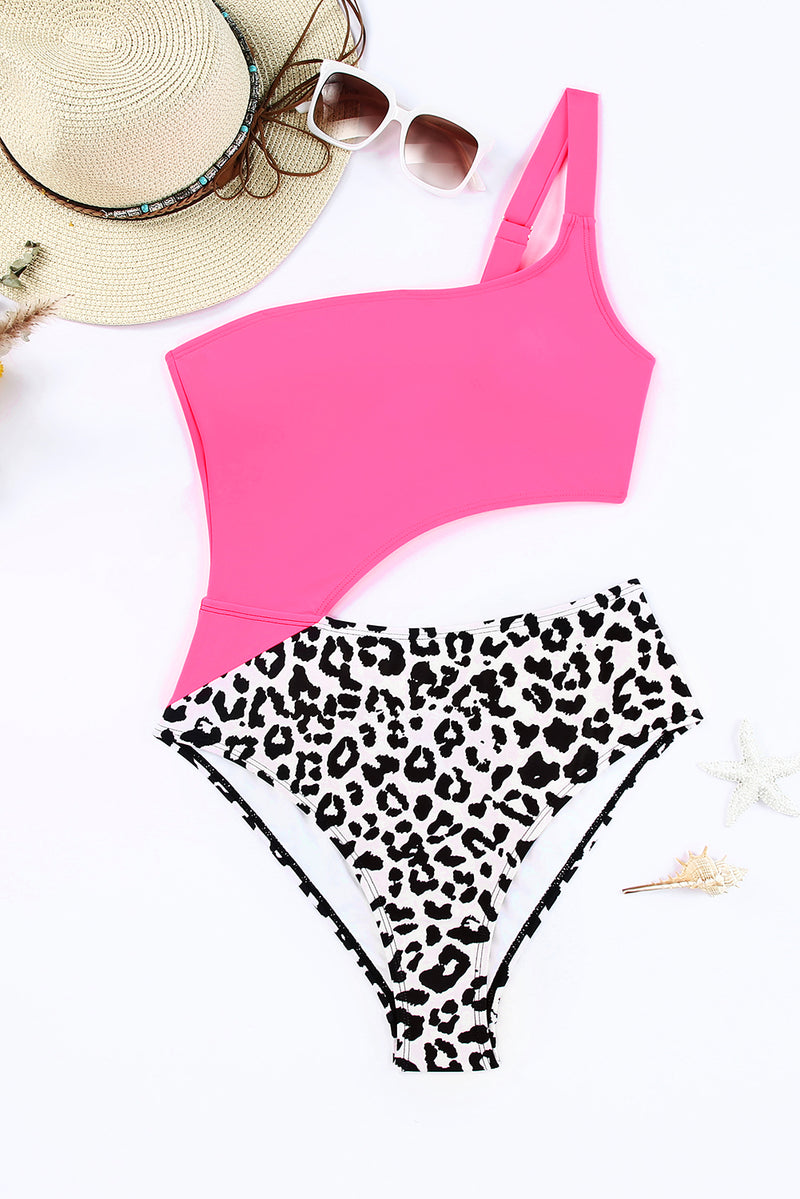Traje de baño de una pieza con un hombro y abertura de leopardo