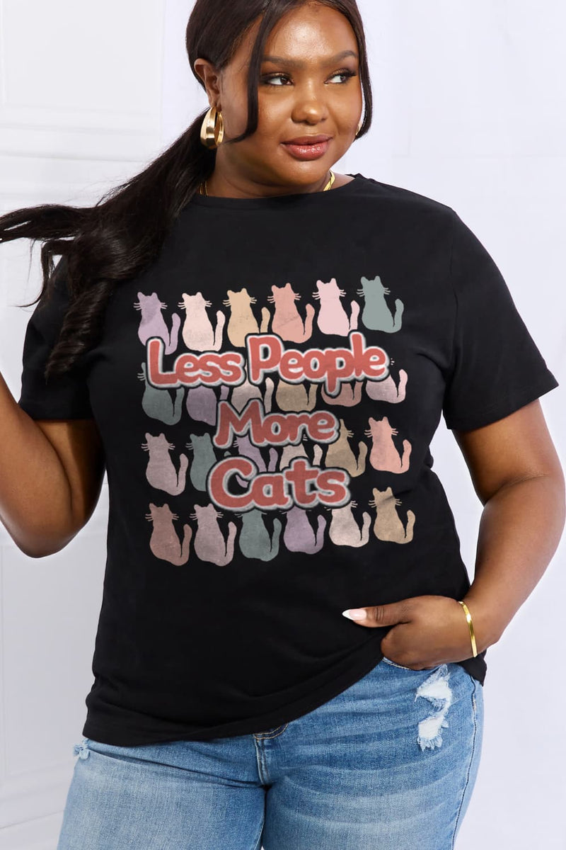 Simply Love Full Size LESS PEOPLE MORE CATS Graphic Cotton Tee