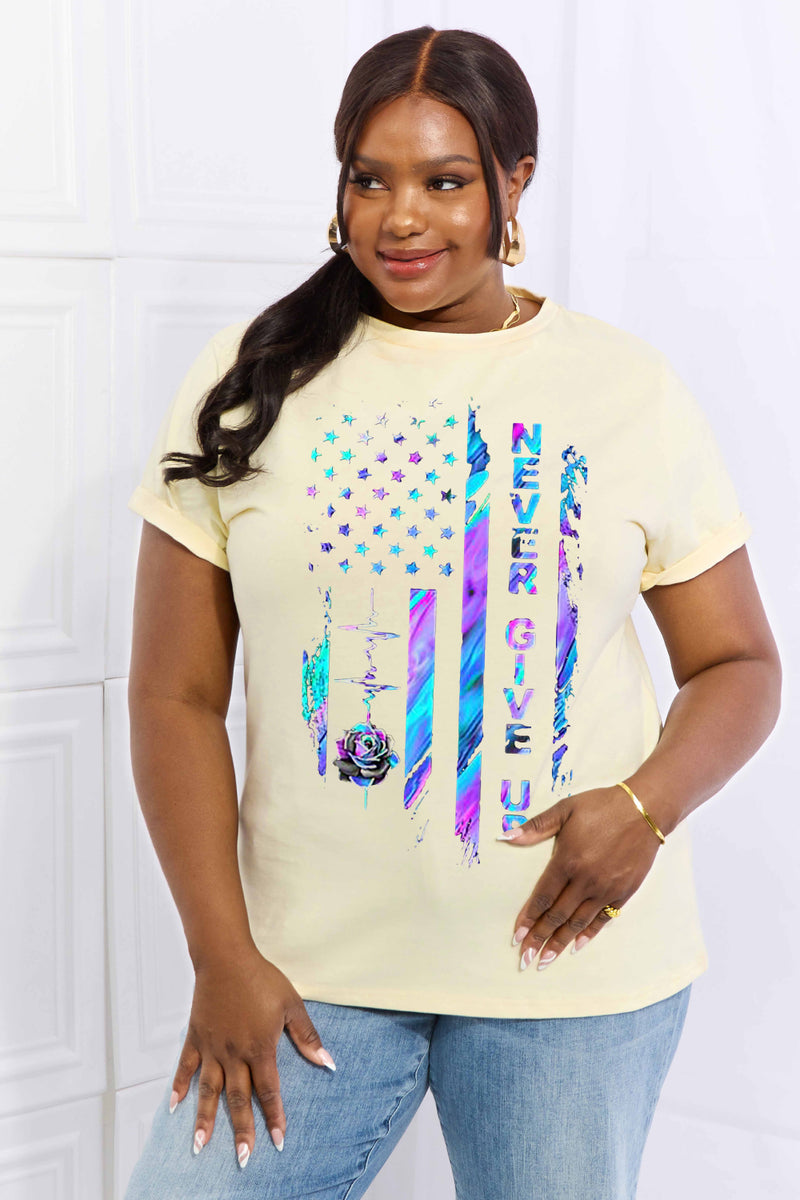 Simply Love Full Size NEVER GIVE UP Graphic Cotton Tee