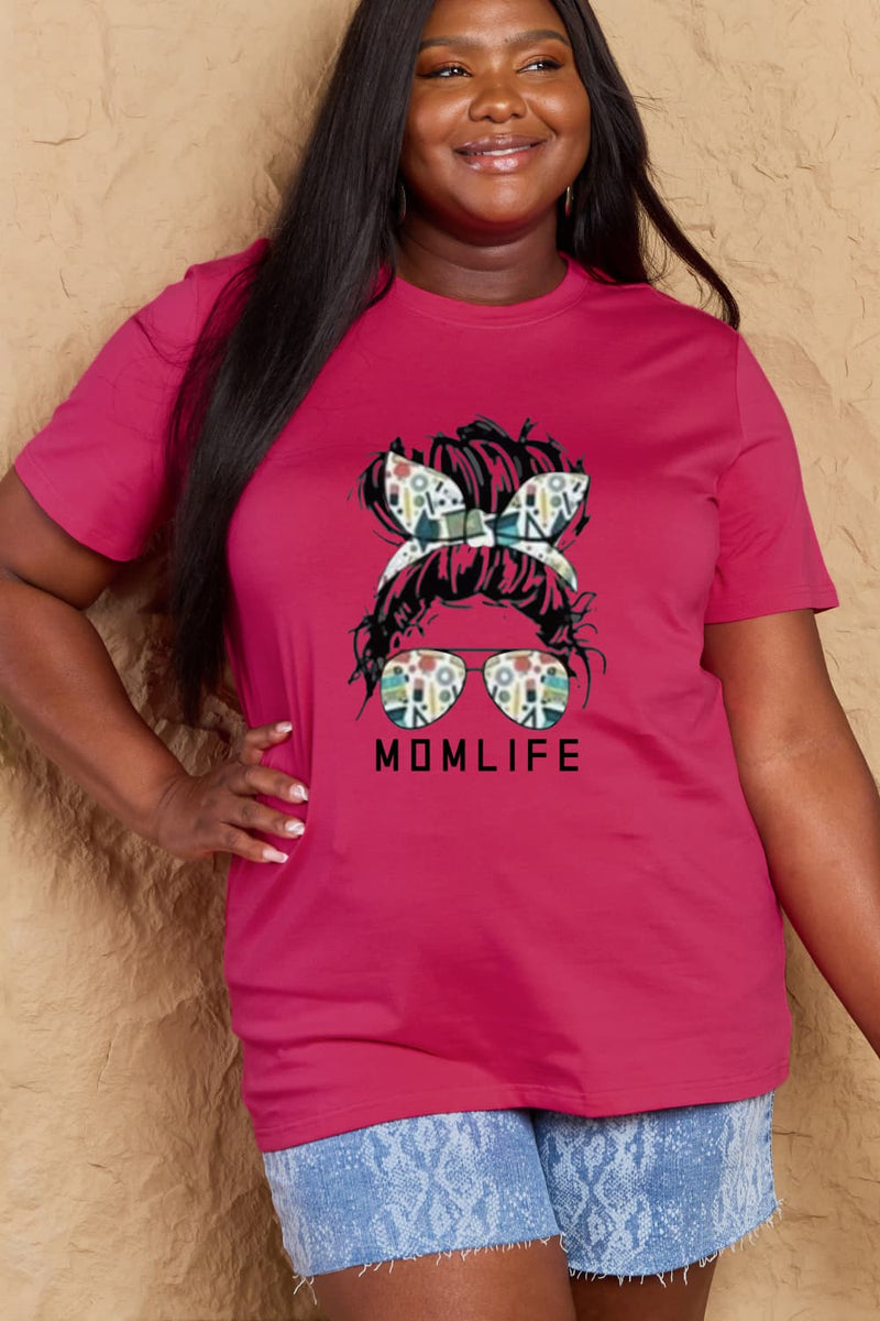 Camiseta de algodón con gráfico MOM LIFE de tamaño completo de Simply Love
