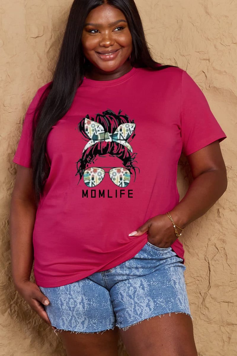 Camiseta de algodón con gráfico MOM LIFE de tamaño completo de Simply Love