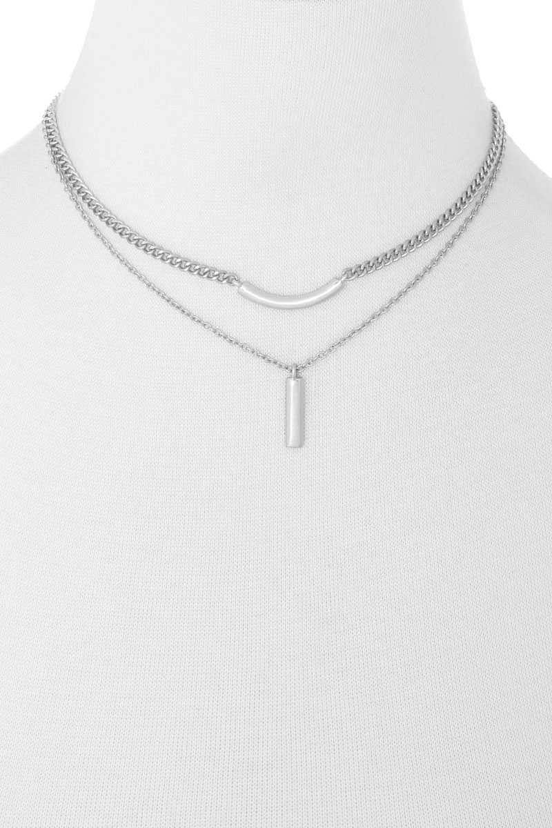 2 Layered Metal Pendant Necklace - AM APPAREL