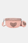 Studded PU Leather Sling Bag with Small Purse