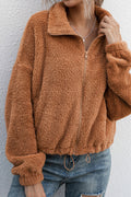 Chaqueta teddy con cremallera y dobladillo con cordón