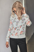 Chaqueta bomber floral con cremallera y ribete acanalado