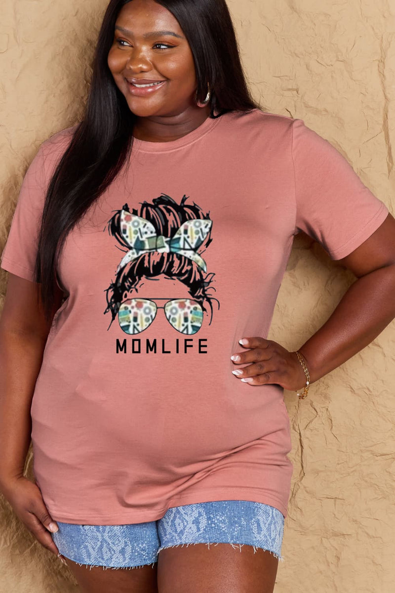 Camiseta de algodón con gráfico MOM LIFE de tamaño completo de Simply Love