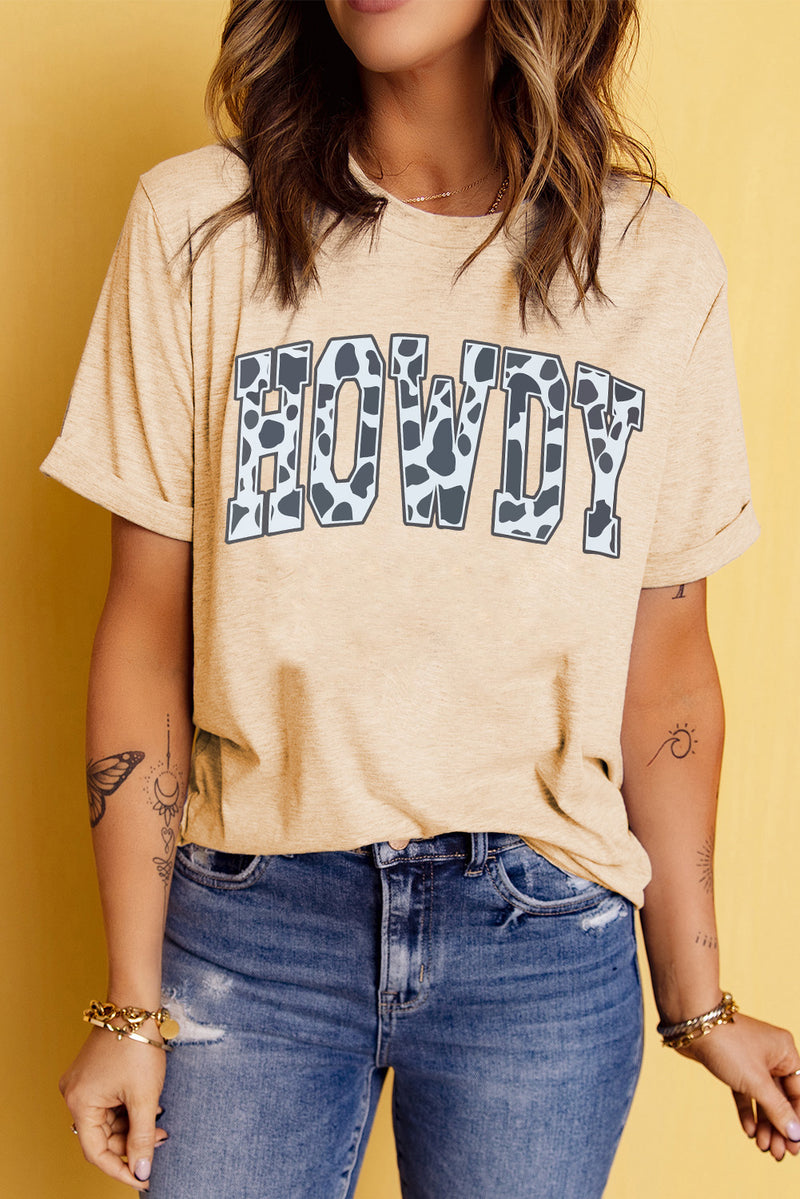 Round Neck Short Sleeve HOWDY Graphic Tee