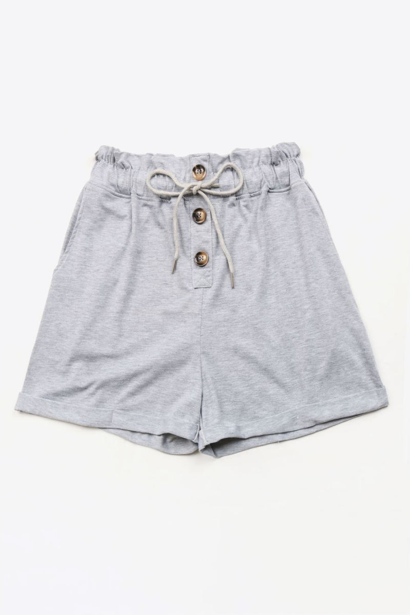 Buttoned Drawstring Waist Cuffed Shorts