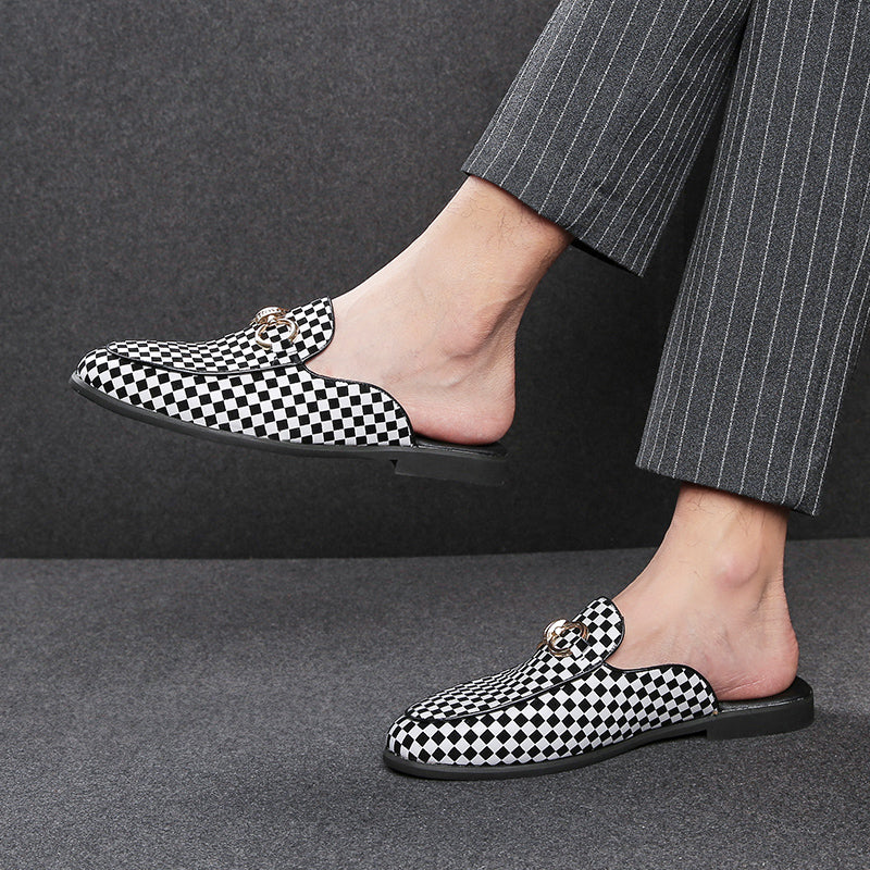 Men' s Plaid Design Backless Loafers