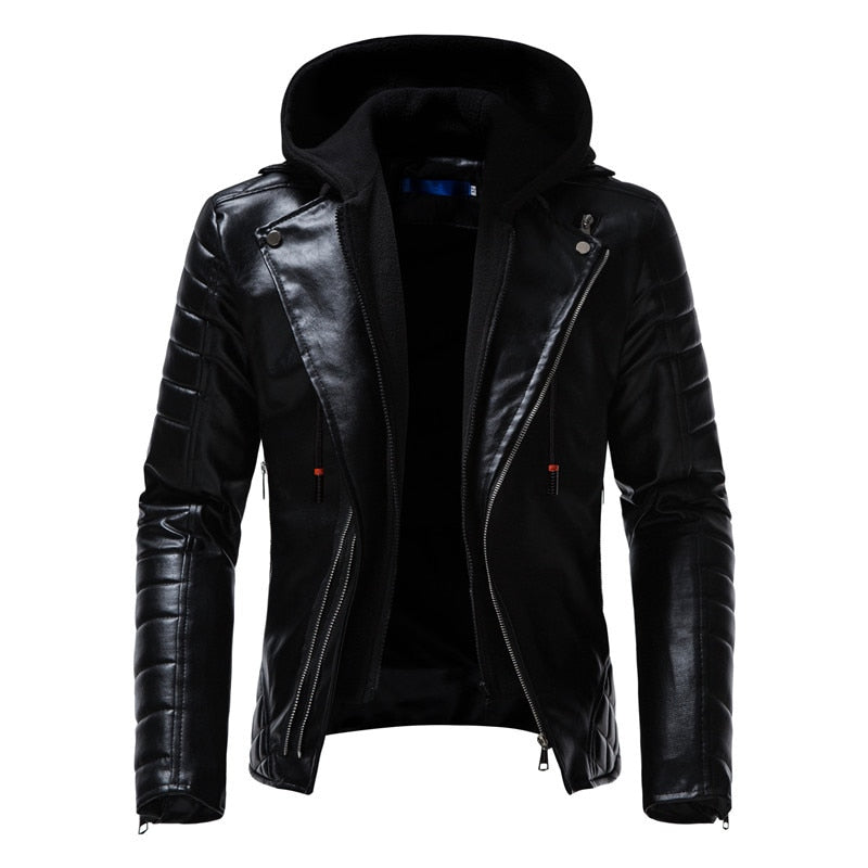 AYBER Men's Fashionista PU Faux Leather Hooded Jacket