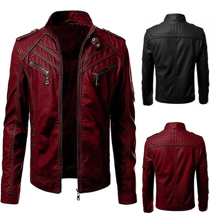 Men's Fashionista Autumn Stand Collar Faux Leather Jacket