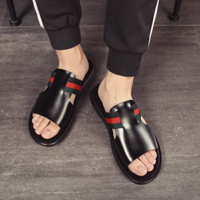 Sandalias de playa para exteriores de cuero genuino para hombres