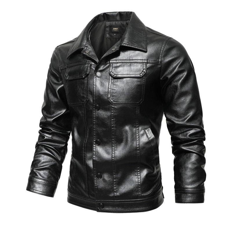 SCH Men's Fall/Winter PU Leather Collar Jacket