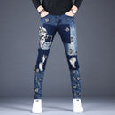 Men's Blue Patch Distressed Slim Fit Jeans