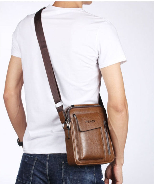 WEIXIER Men's Multi-Function PU Leather Shoulder Bag