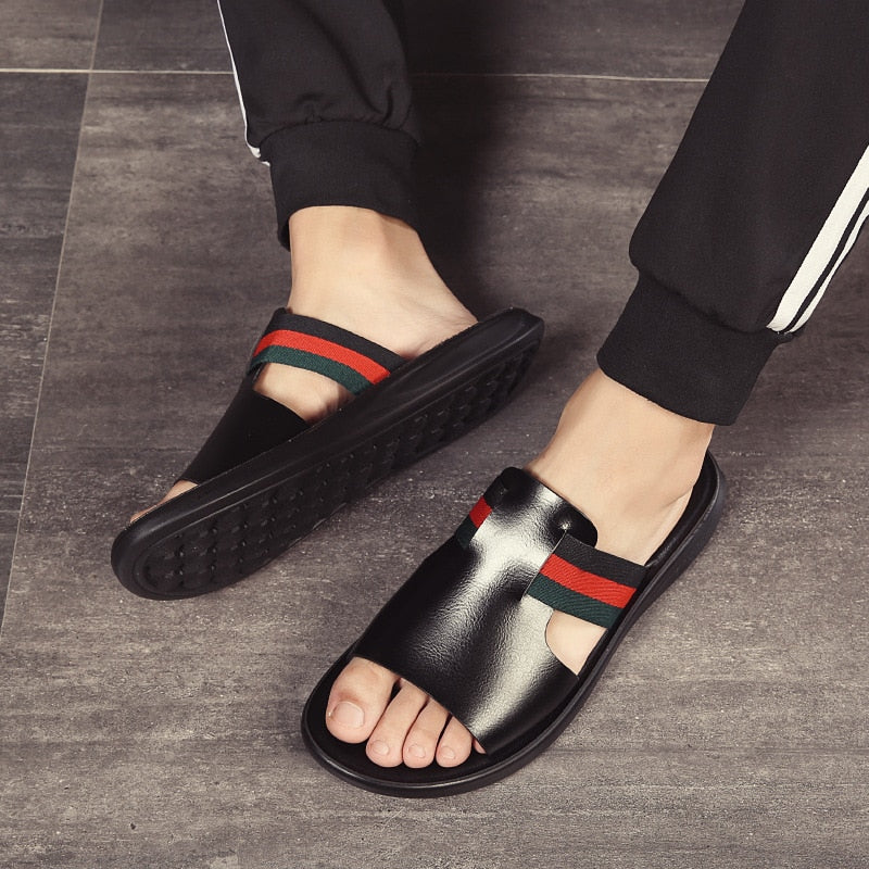 Sandalias de playa para exteriores de cuero genuino para hombres