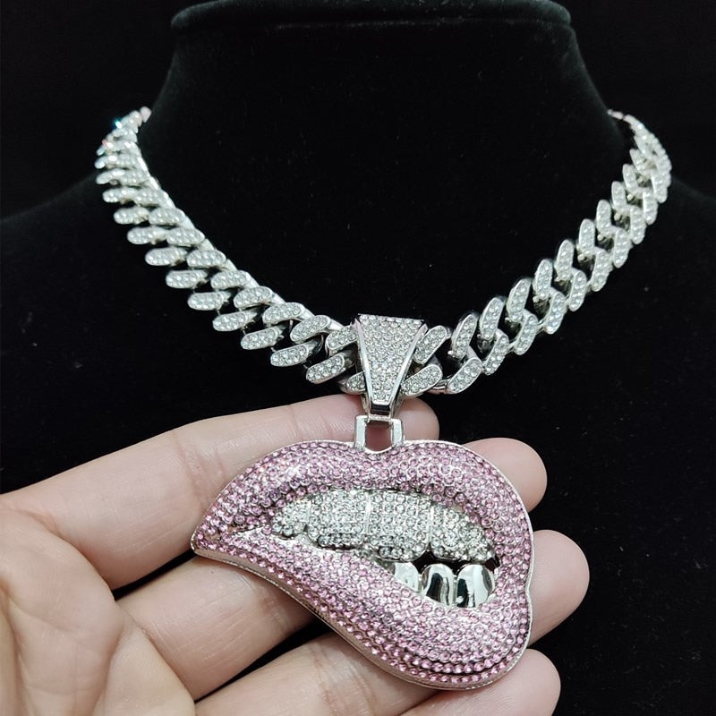 Unisex Lip Bite Pendant Necklace