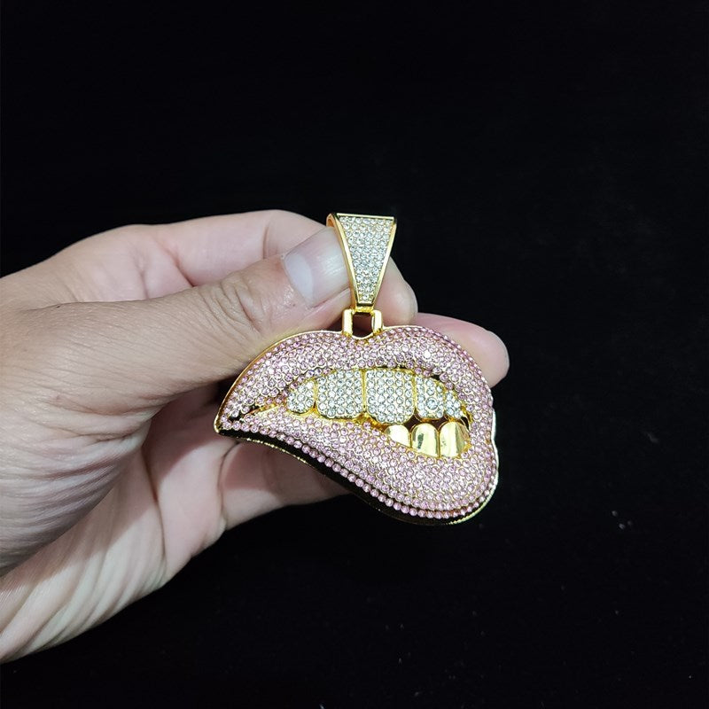 Unisex Lip Bite Pendant Necklace