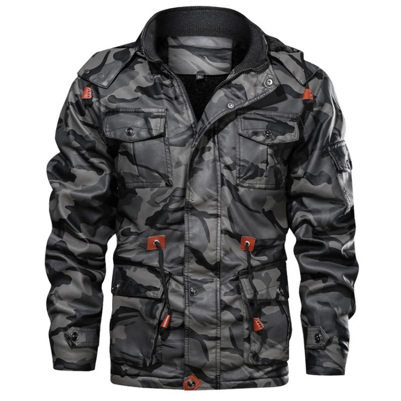 Men's Faux Leather Fleece Camouflage Jacket