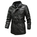 Men's Motorcycle Windproof Long Faux Leather Jacket