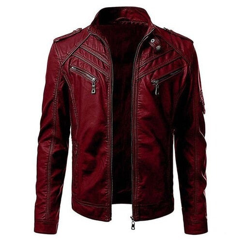 Men's Fashionista Autumn Stand Collar Faux Leather Jacket