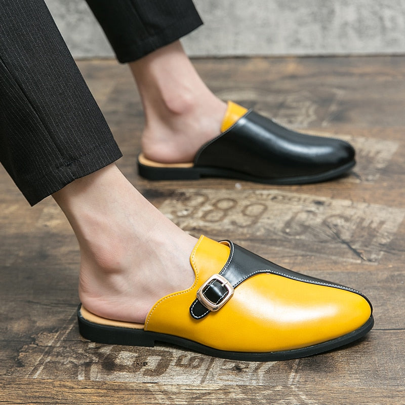 Men's Faux Leather Double Colored Backless Loafers