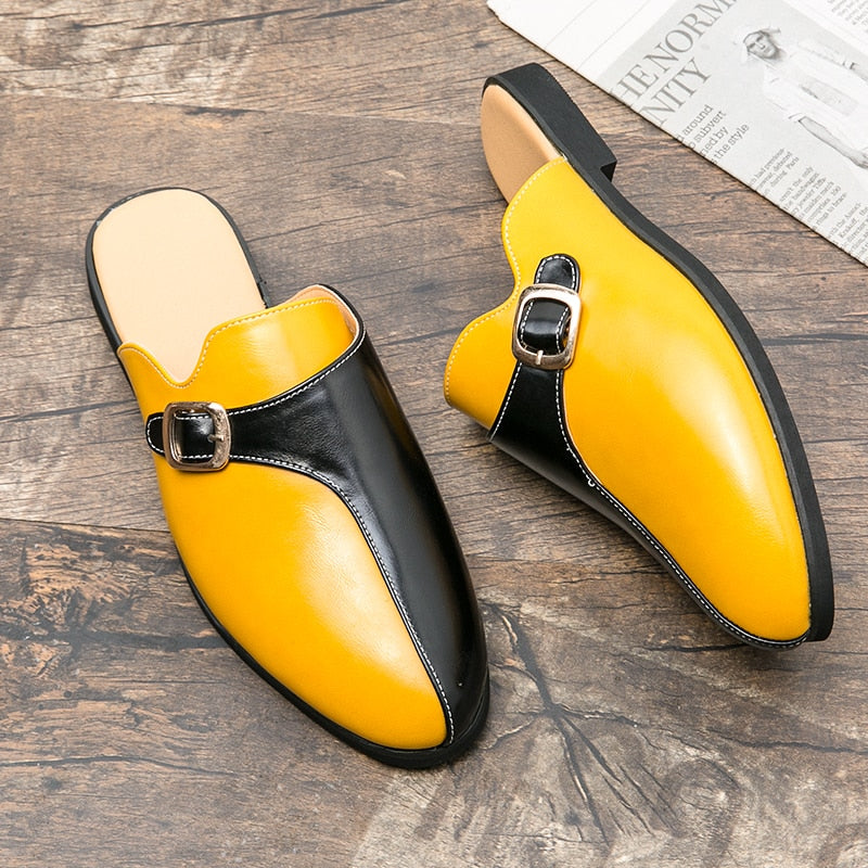 Men's Faux Leather Double Colored Backless Loafers