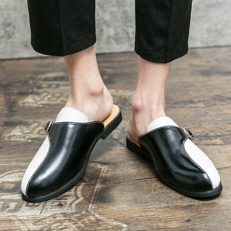 Men's Faux Leather Double Colored Backless Loafers