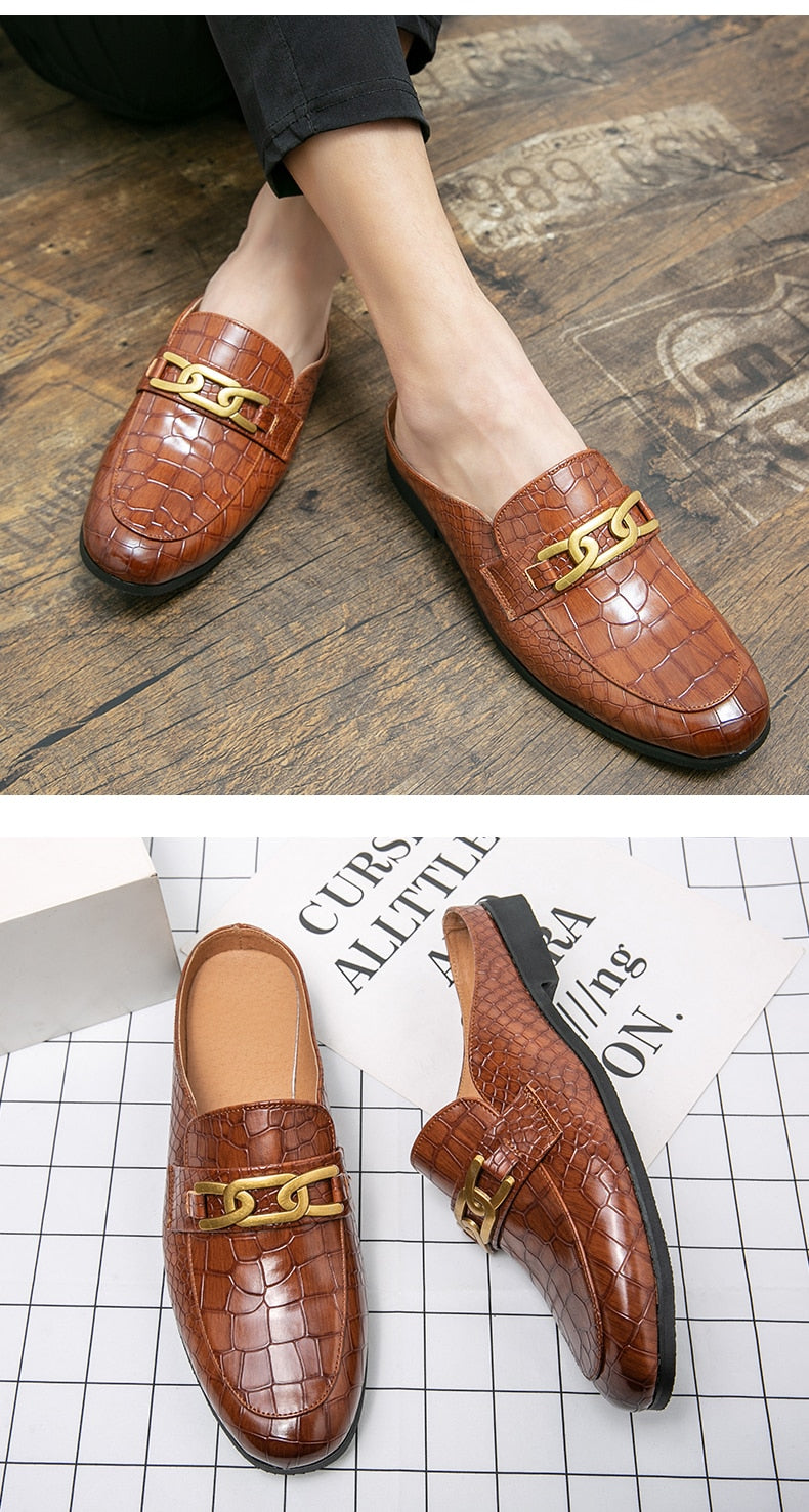 UYO Men's Genuine Leather Backless Loafers