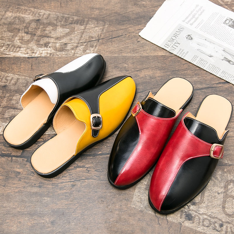 Men's Faux Leather Double Colored Backless Loafers