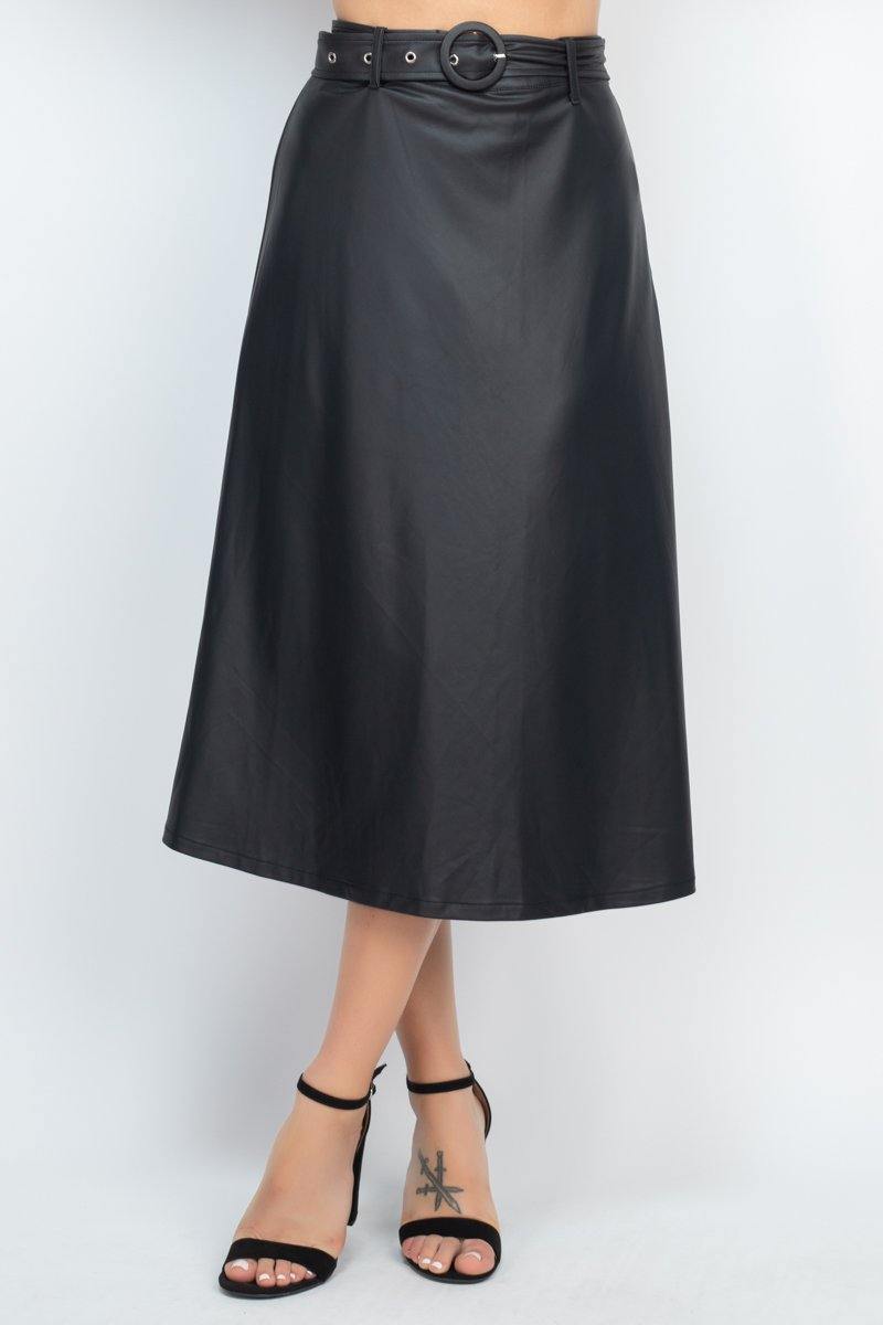A-line Midi Leather Skirt - AM APPAREL