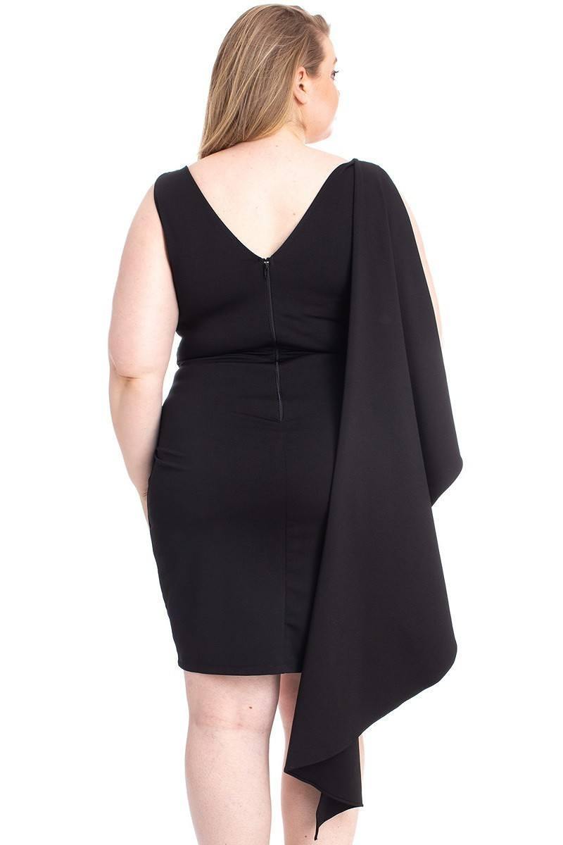 Back Shoulder Cape Plus Size Mini Dress - AM APPAREL