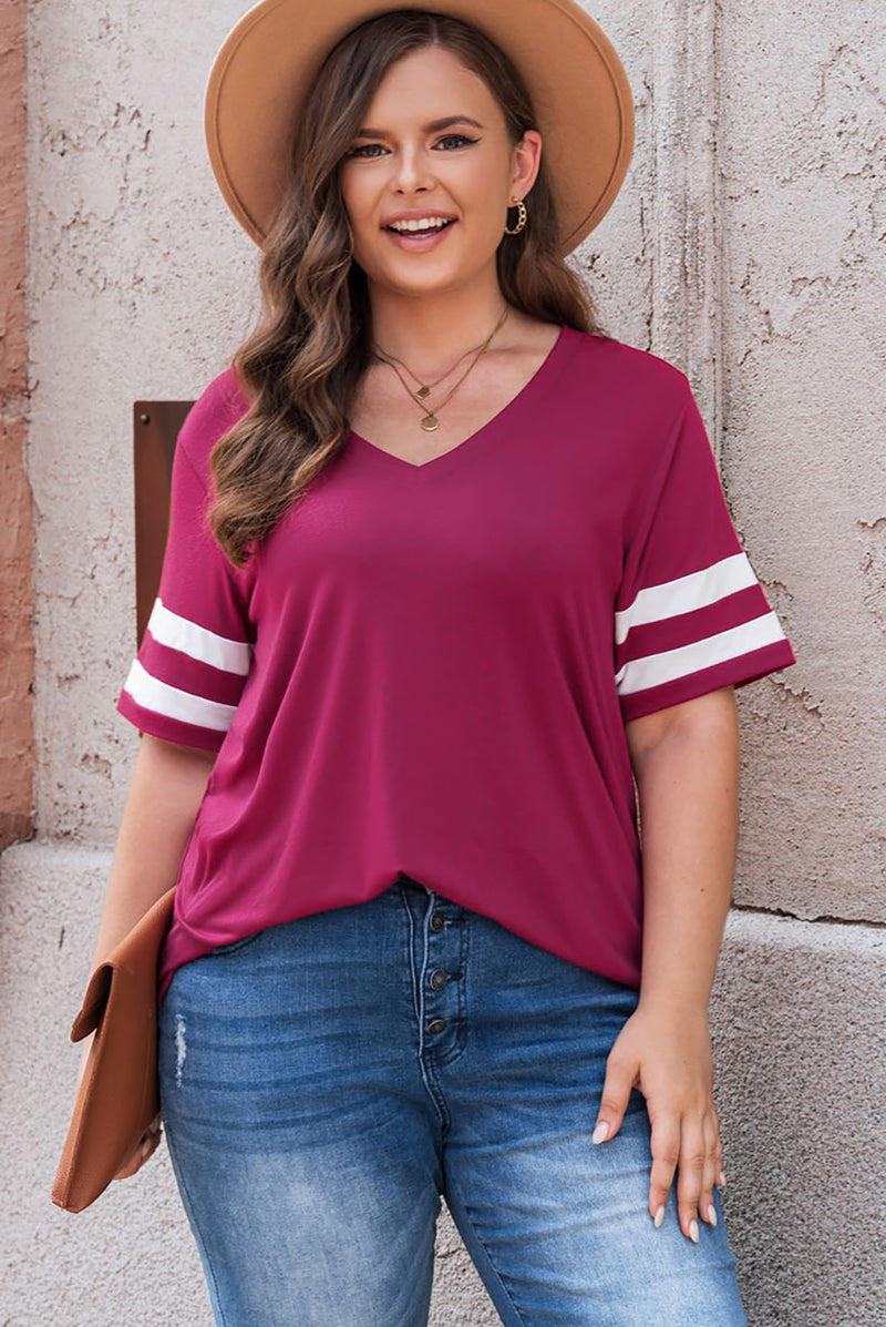 Camiseta a rayas con cuello en V de talla grande