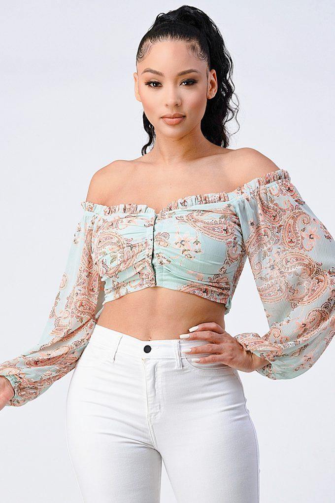 Boho Chic Off Shoulder Cropped Blouse Top - AM APPAREL