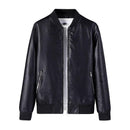 BROWON Unisex Stand Collar PU Leather Jacket - AM APPAREL
