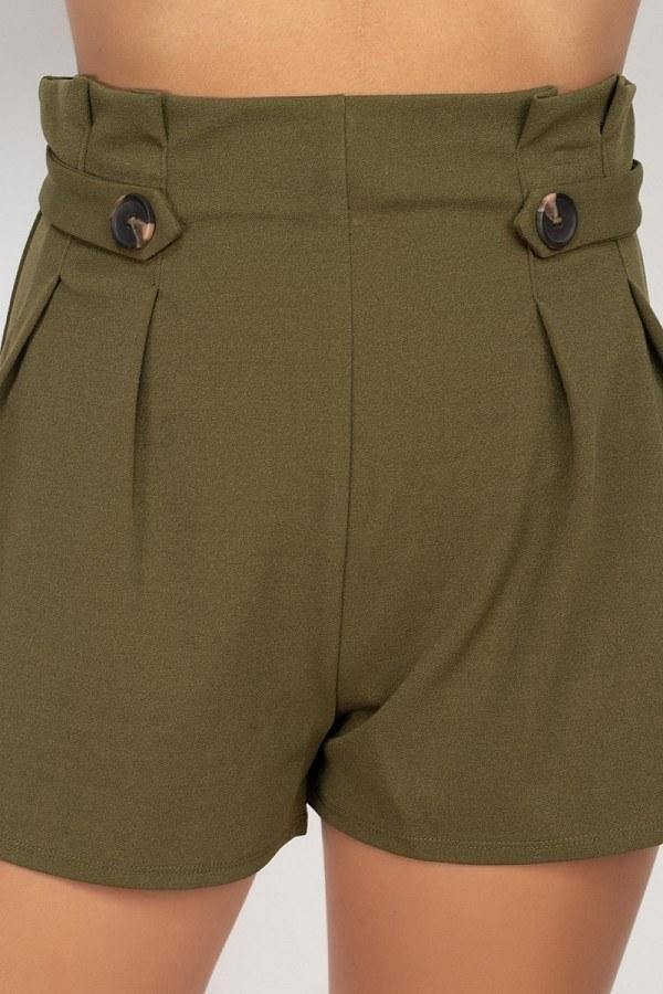 Button Tab High Rise Paperbag Shorts - AM APPAREL