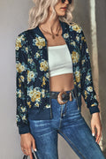 Chaqueta bomber floral con cremallera y ribete acanalado