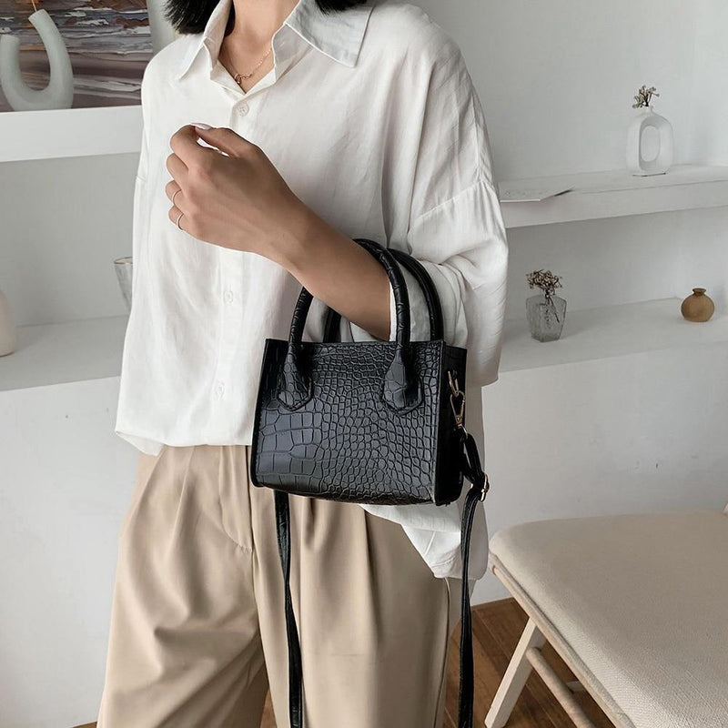 Classic Texture Faux Leather Handbag - AM APPAREL